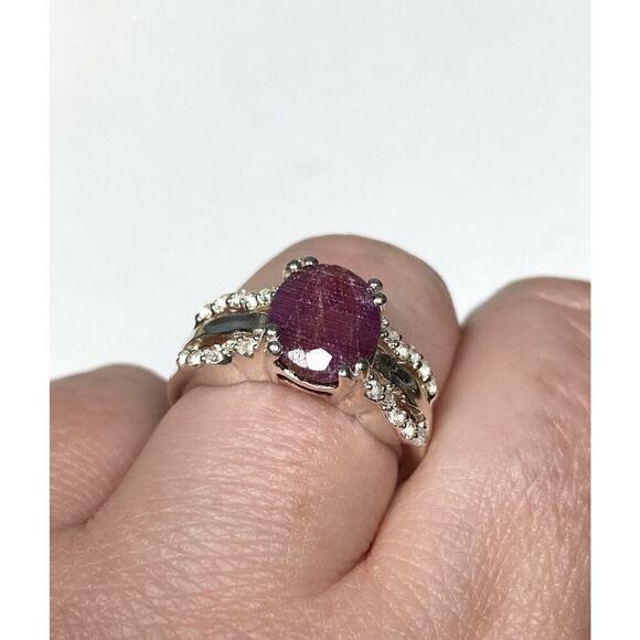 925 PTI India Sterling Silver Ruby Diamonds Ring 6.75 4.17g - Picture 11 of 15